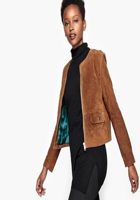 women's brown lambskin leather biker jacket classic moto zip style original 2