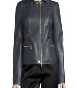Lwomens genuine lambskin black leather motorcycle slim fit designer ladies biker jacket-cl-w357