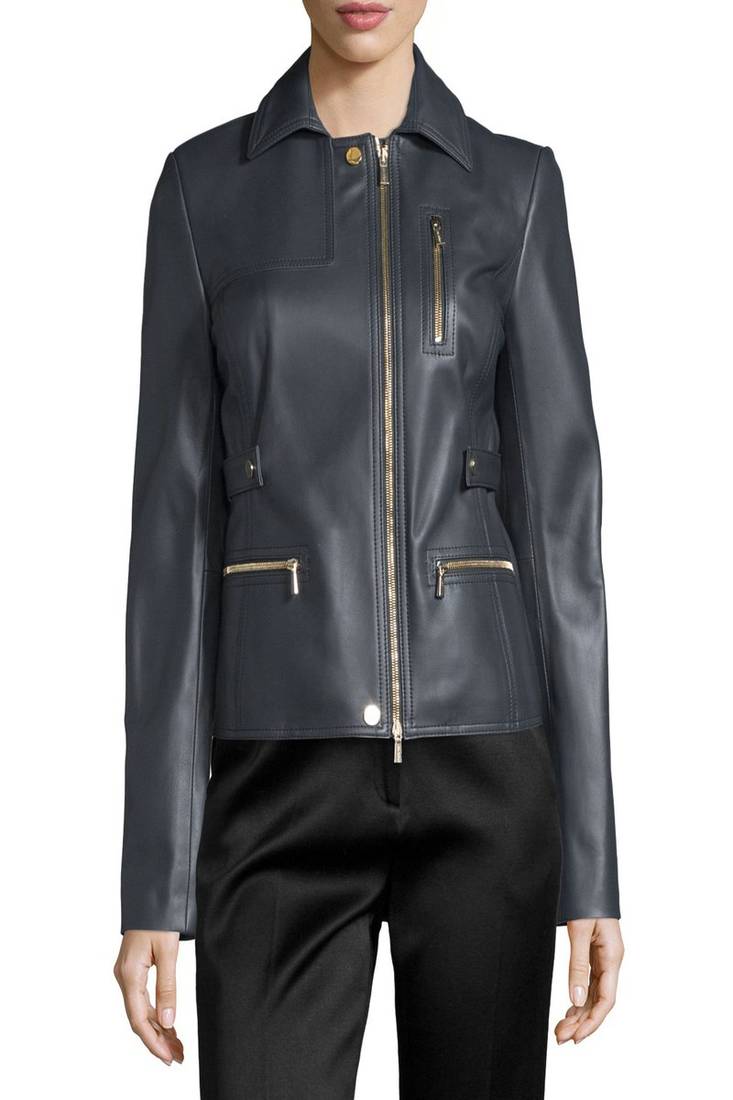 Lwomens genuine lambskin black leather motorcycle slim fit designer ladies biker jacket-cl-w357