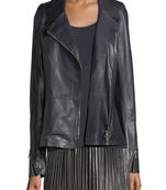 Womens genuine lambskin blue  leather motorcycle slim fit designer ladies biker jacket-cl-w358