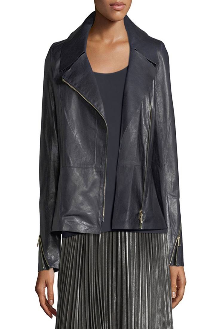 Womens genuine lambskin blue  leather motorcycle slim fit designer ladies biker jacket-cl-w358