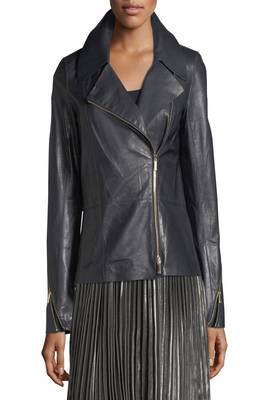 women's blue lambskin leather biker jacket classic moto zip style superior 2