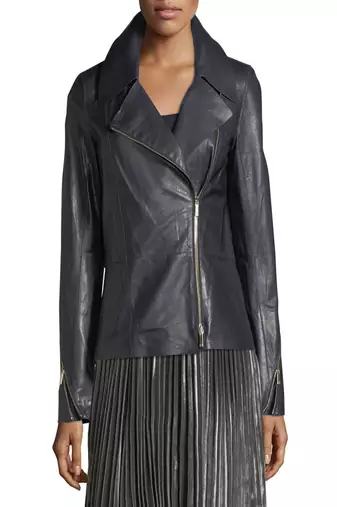 women's blue lambskin leather biker jacket classic moto zip style superior