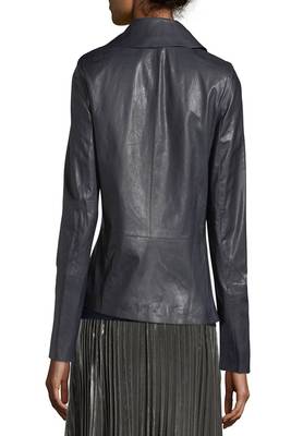 women's blue lambskin leather biker jacket classic moto zip style superior 3