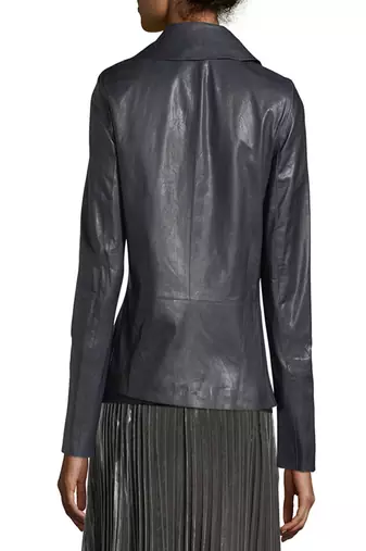 women's blue lambskin leather biker jacket classic moto zip style superior