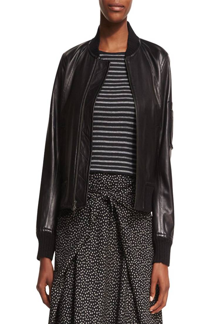 Womens genuine lambskin black leather motorcycle slim fit designer ladies biker jacket-cl-w359