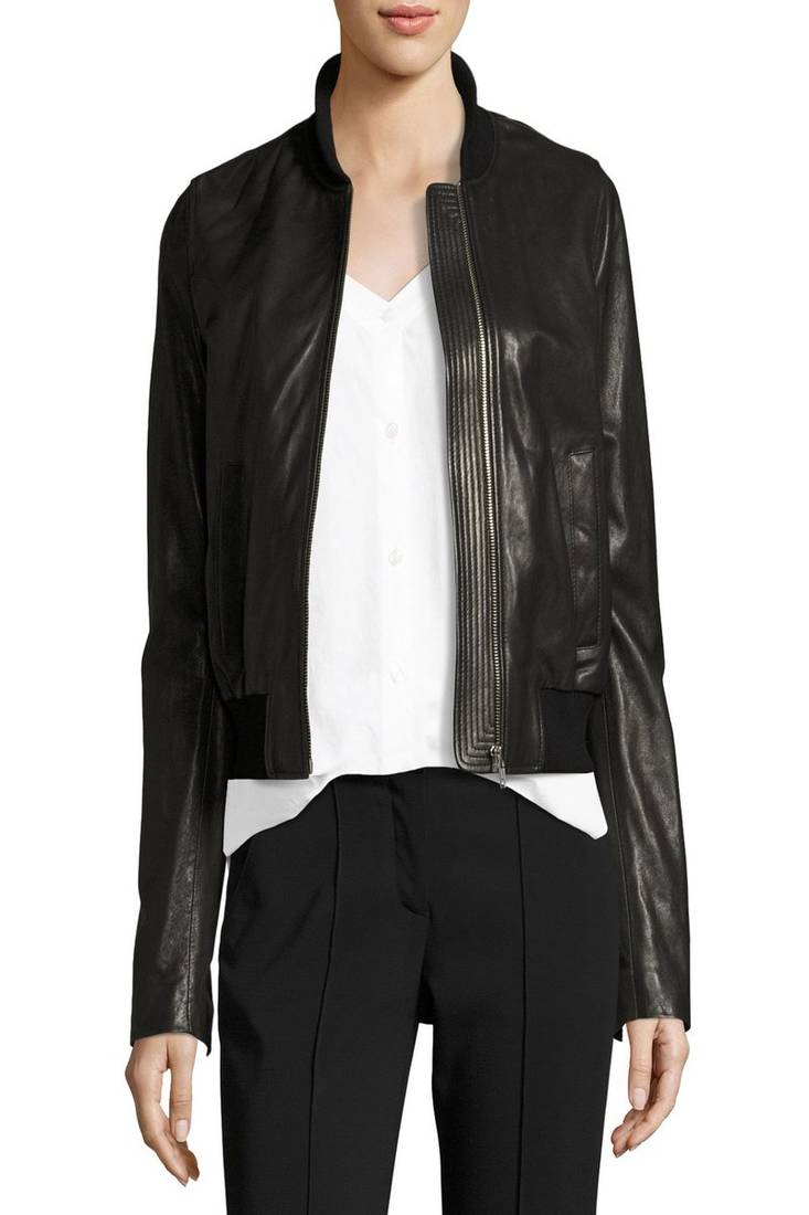 Womens genuine lambskin black leather motorcycle slim fit designer ladies biker jacket-cl-w361