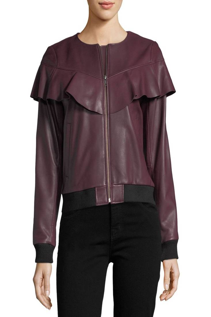 Womens genuine lambskin maroon leather motorcycle slim fit designer ladies biker jacket-cl-w363