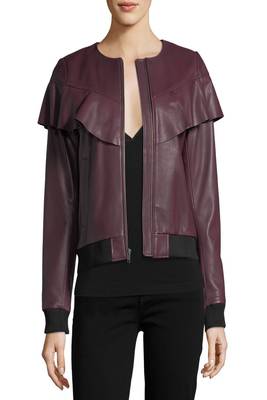 women's maroon lambskin leather biker jacket classic moto zip style authentic 2