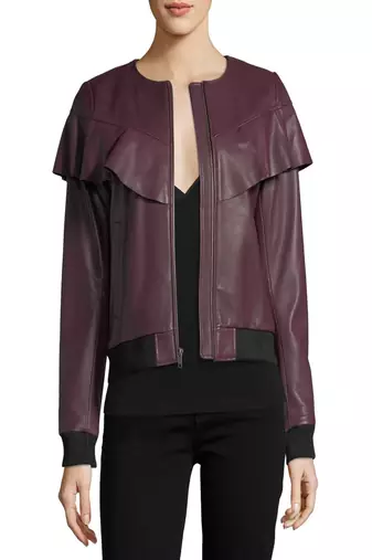 women's maroon lambskin leather biker jacket classic moto zip style authentic