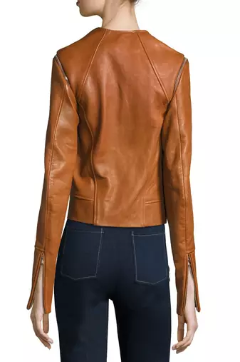 women's brown lambskin leather biker jacket classic moto zip style high quality