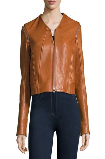 Womens genuine lambskin brown leather motorcycle slim fit designer ladies biker jacket-cl-w364