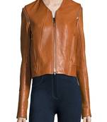 Womens genuine lambskin brown leather motorcycle slim fit designer ladies biker jacket-cl-w364