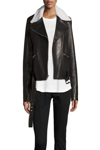Womens genuine lambskin black leather motorcycle slim fit designer ladies biker jacket-cl-w365