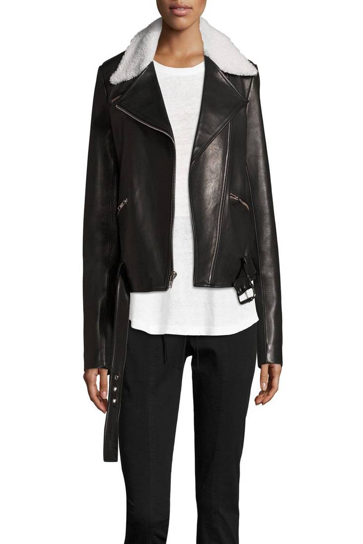 Womens genuine lambskin black leather motorcycle slim fit designer ladies biker jacket-cl-w365