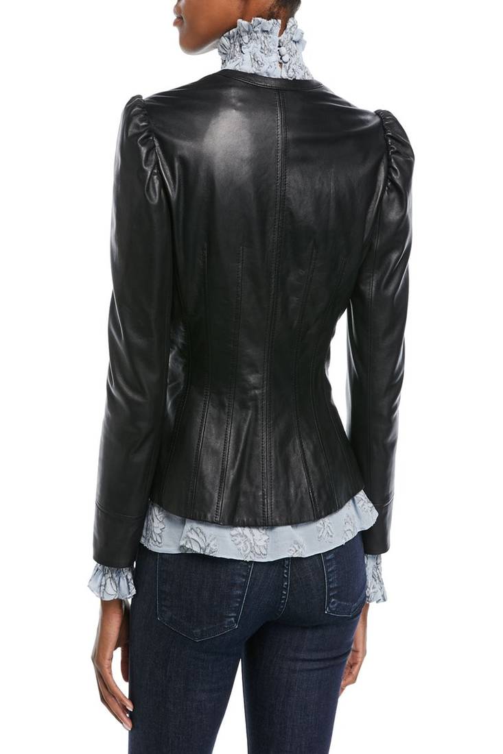 Womens genuine lambskin black leather motorcycle slim fit designer ladies biker jacket-cl-w366