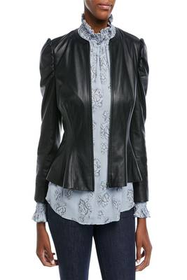 women's black lambskin leather biker jacket classic moto zip style modern authentic 2