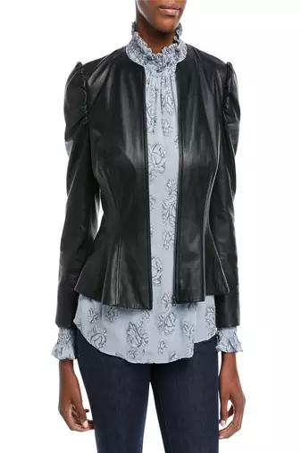 women's black lambskin leather biker jacket classic moto zip style modern authentic