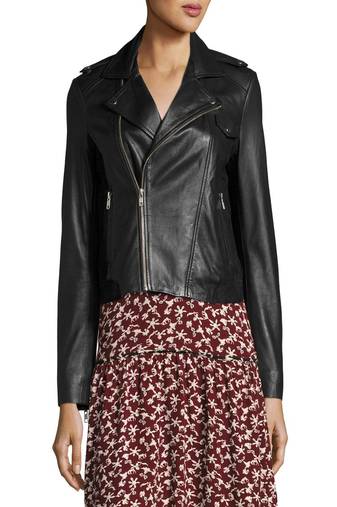 Womens genuine lambskin black leather motorcycle slim fit designer ladies biker jacket-cl-w367