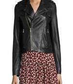 Womens genuine lambskin black leather motorcycle slim fit designer ladies biker jacket-cl-w367
