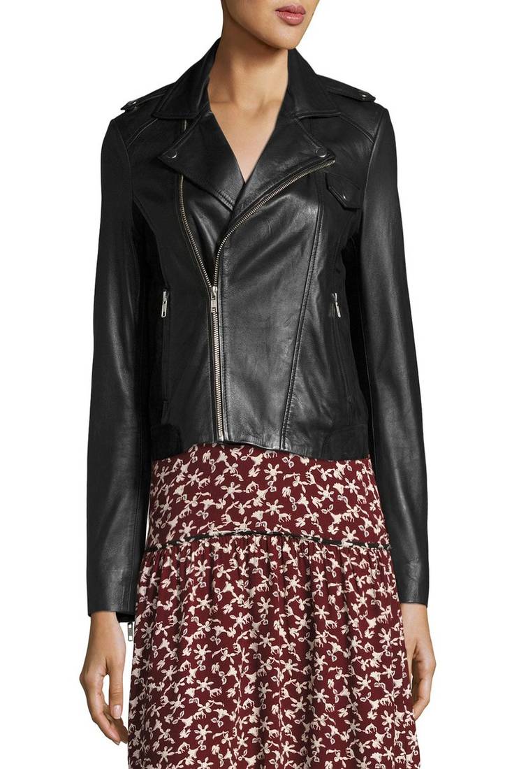 Womens genuine lambskin black leather motorcycle slim fit designer ladies biker jacket-cl-w367