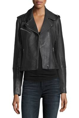 women's black lambskin leather biker jacket classic moto zip style modern superior 1