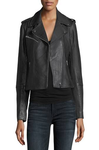 Womens genuine lambskin black leather motorcycle slim fit designer ladies biker jacket-cl-w368