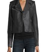 Womens genuine lambskin black leather motorcycle slim fit designer ladies biker jacket-cl-w368