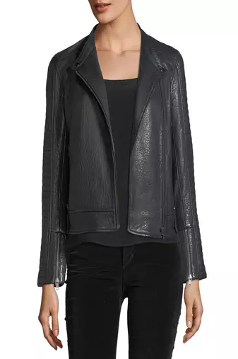 women's black lambskin leather biker jacket classic moto zip style modern superior