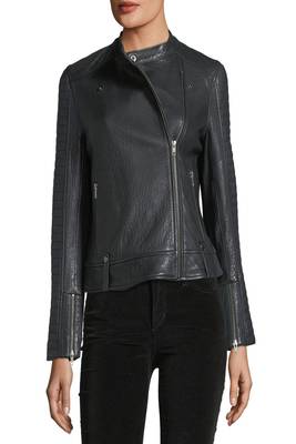 women's black lambskin leather biker jacket classic moto zip style modern superior 3