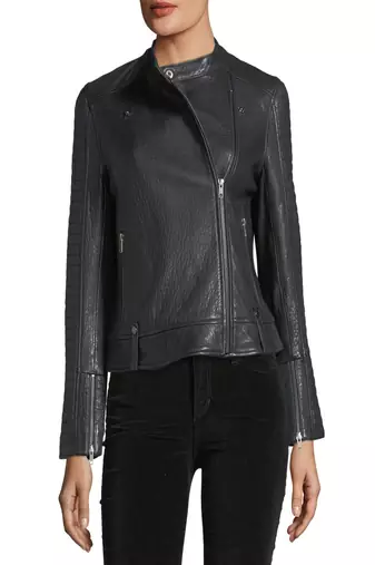 women's black lambskin leather biker jacket classic moto zip style modern superior
