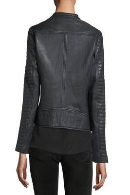 women's black lambskin leather biker jacket classic moto zip style modern superior 4
