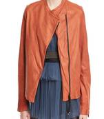 Womens genuine lambskin orange leather motorcycle slim fit designer ladies biker jacket-cl-w370