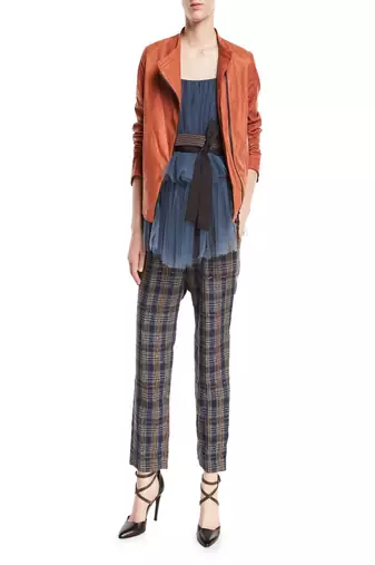 women's orange lambskin leather biker jacket classic moto zip style modern