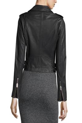 women's black lambskin leather biker jacket classic moto zip style modern refined 2