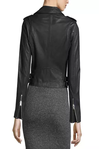 women's black lambskin leather biker jacket classic moto zip style modern refined