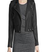women's black lambskin leather biker jacket classic moto zip style modern refined