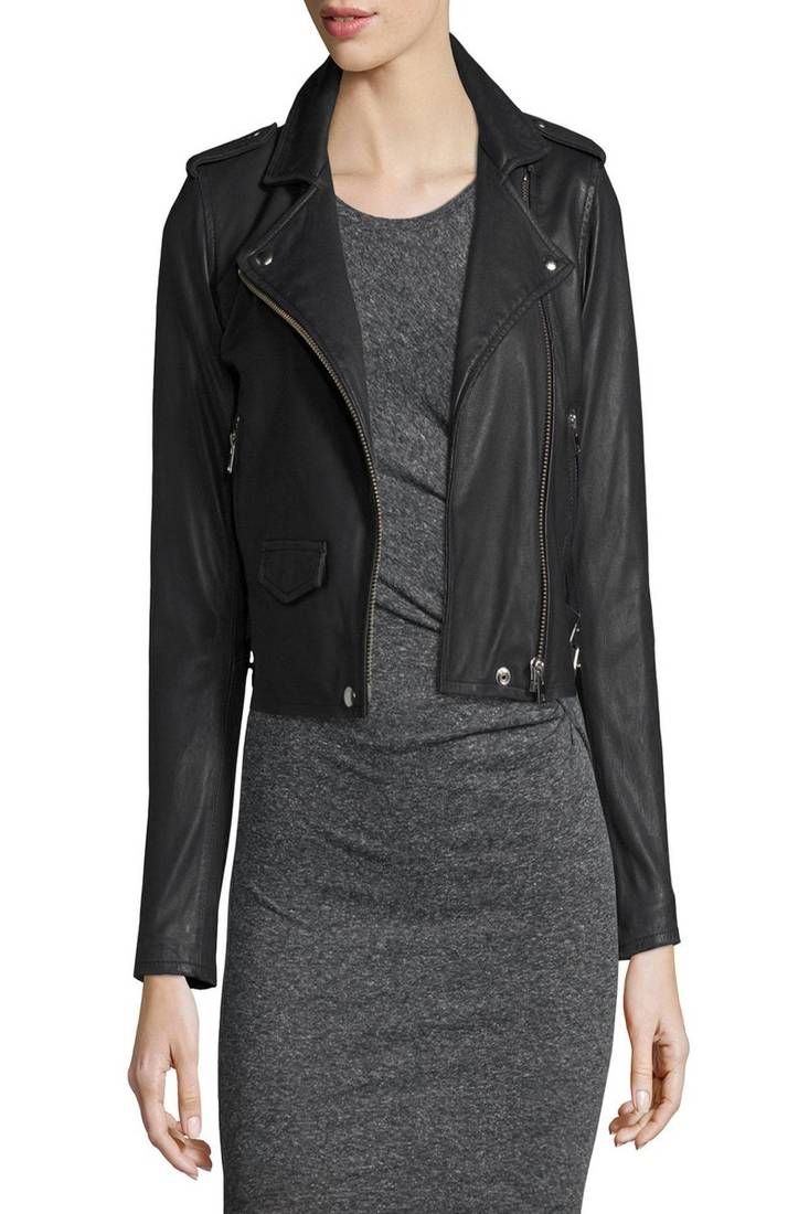 Womens genuine lambskin black leather motorcycle slim fit designer ladies biker jacket-cl-w373