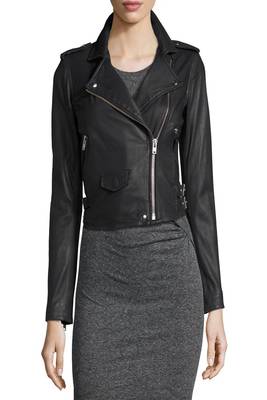 women's black lambskin leather biker jacket classic moto zip style modern refined 3
