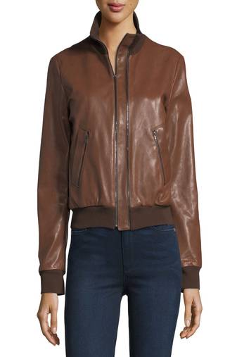 Womens genuine lambskin brown leather motorcycle slim fit designer ladies biker jacket-cl-w374