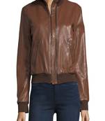 women's brown lambskin leather biker jacket classic moto zip style top grade