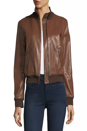 women's brown lambskin leather biker jacket classic moto zip style top grade