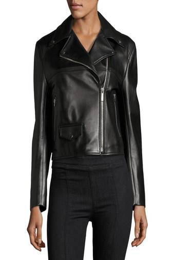 Womens genuine lambskin black leather motorcycle slim fit designer ladies biker jacket-cl-w375