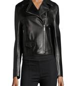 women's black lambskin leather biker jacket classic moto zip style modern elegant