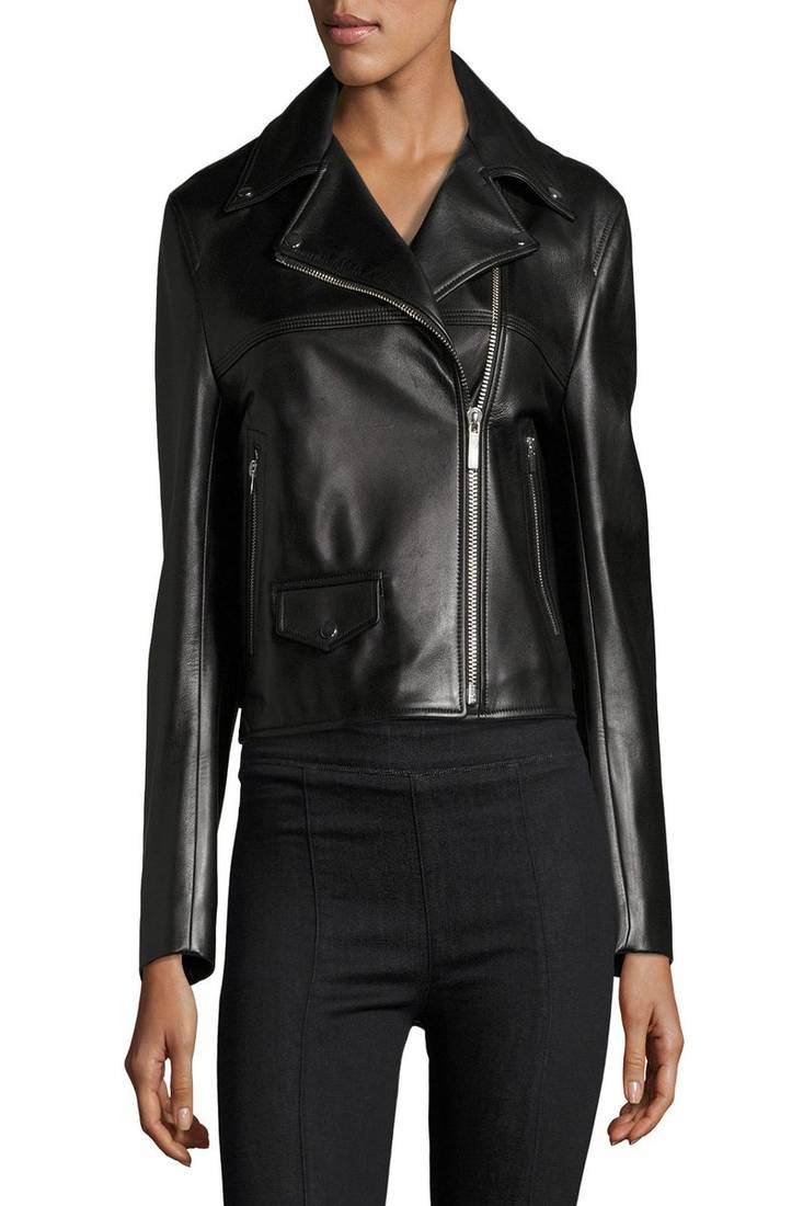 Womens genuine lambskin black leather motorcycle slim fit designer ladies biker jacket-cl-w375