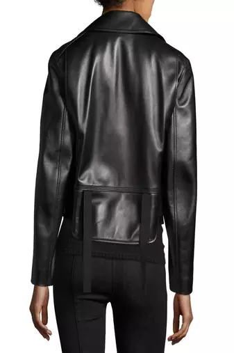 women's black lambskin leather biker jacket classic moto zip style modern elegant
