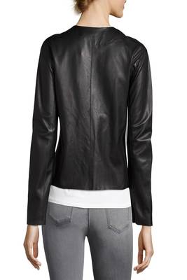 women's black lambskin leather biker jacket classic moto zip style modern sophisticated 2