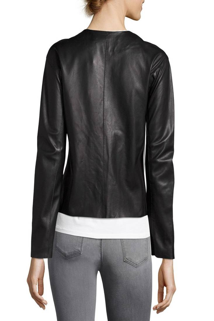 Womens genuine lambskin black leather motorcycle slim fit designer ladies biker jacket-cl-w376