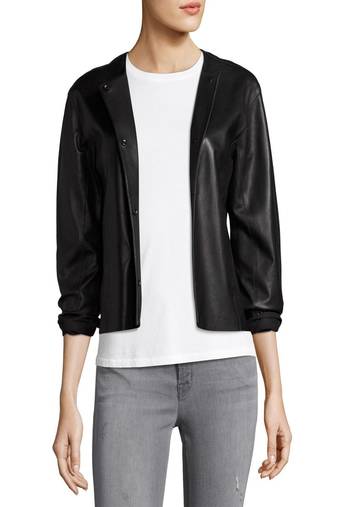 women's black lambskin leather biker jacket classic moto zip style modern sophisticated