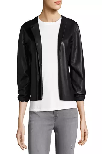 women's black lambskin leather biker jacket classic moto zip style modern sophisticated